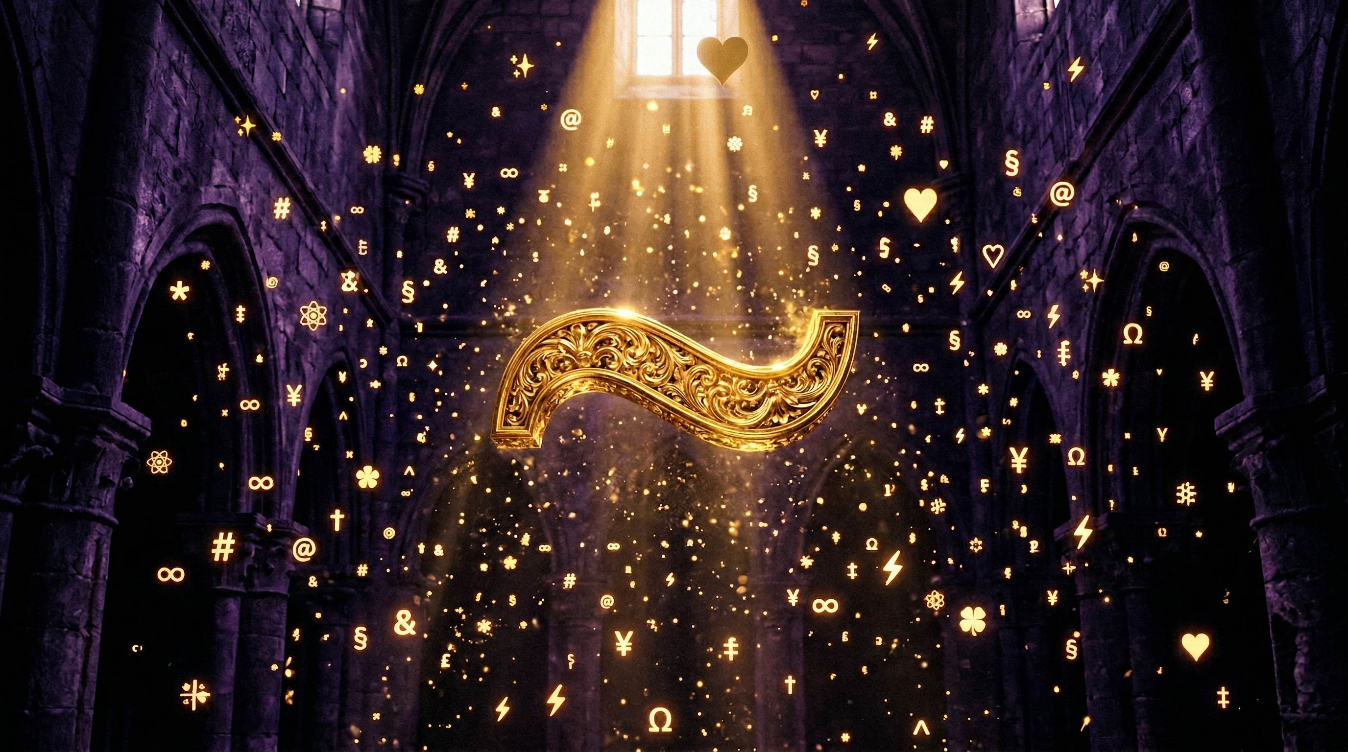 Golden tilde floating in purple vault